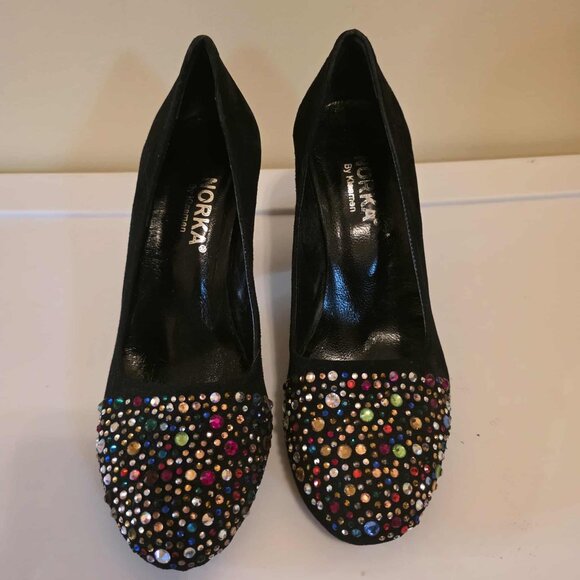 Norka by Klasmen Black Velvet Crystal Heels 39/8 to 8.5 - Picture 1 of 4